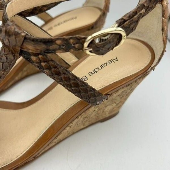 Alexandre Birman Womens Size 5 1/2 or 5.5 Cork Wedge Heels Brown Python T-Strap - Picture 3 of 12